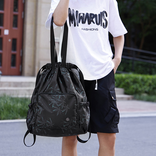 Double-shoulder bag with drawstring pockets, simple and versatile backpack, lightweight for sports, outdoor travel, storage bag, suitable for women, foreign trade.