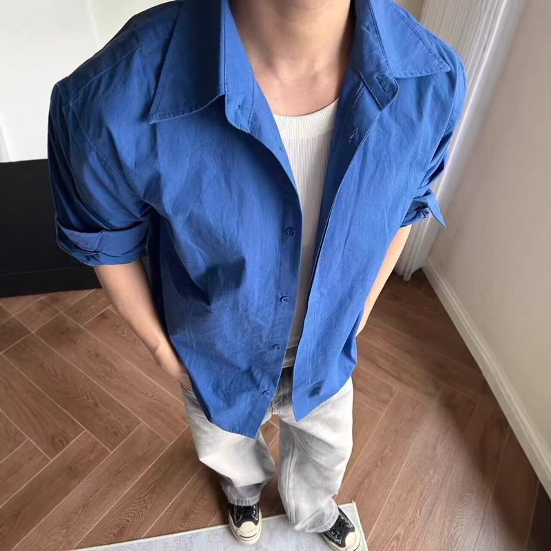 Klein Blue Naples Shirt for Men, High-End, Stylish, British-Style, Bad-Boy Chic, Husband-Like Outfit, Shirt Jacket Klein Blue Naples Shirt for Men, High-End, Stylish, British-Style, Bad-Boy Chic, Husband-Like Outfit, Shirt Jacket