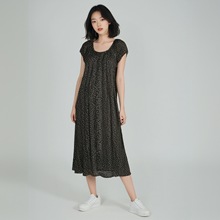 夏季桑蚕丝连衣裙女士短袖家居服宽松大码印花薄款中长裙潮