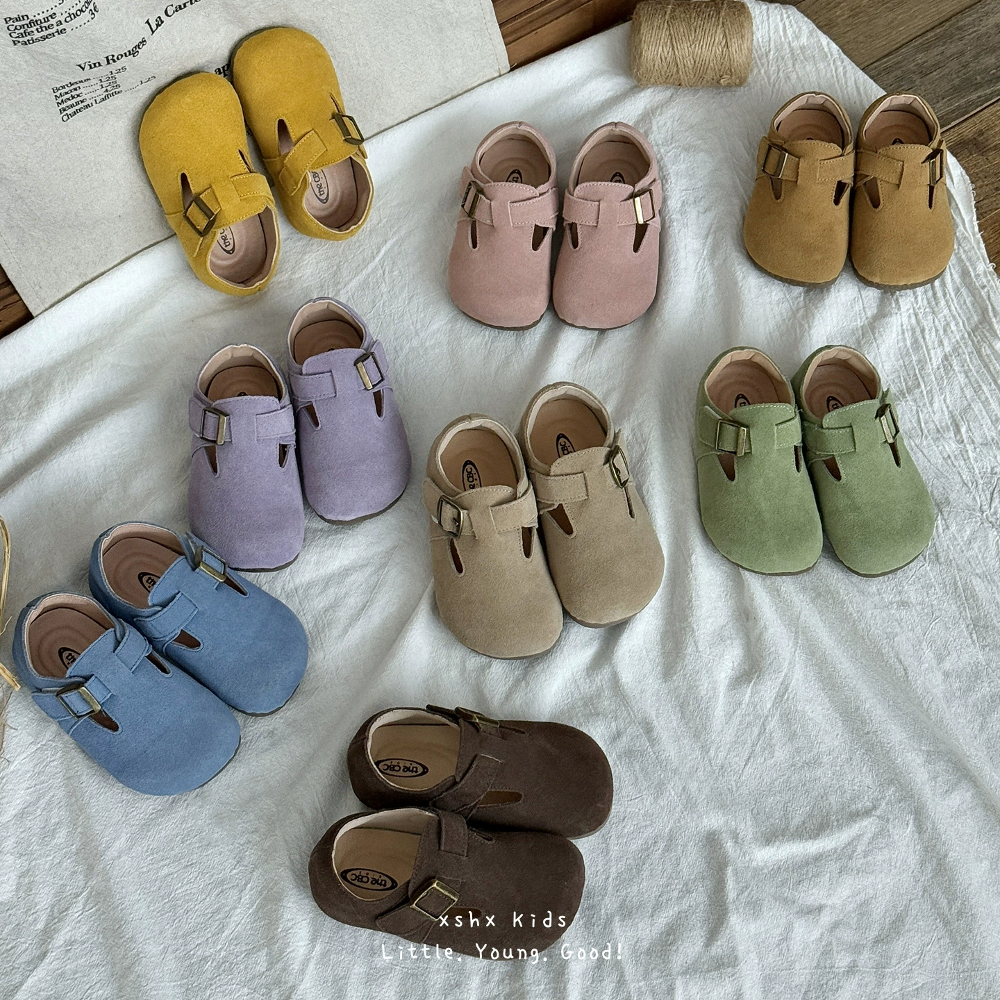 Обувь XSHX Birkenstock｜детские кожаные туфли Birkenstock в стиле ретро для мальчиков и девочек, весна и осень, на липучке, разноцветные