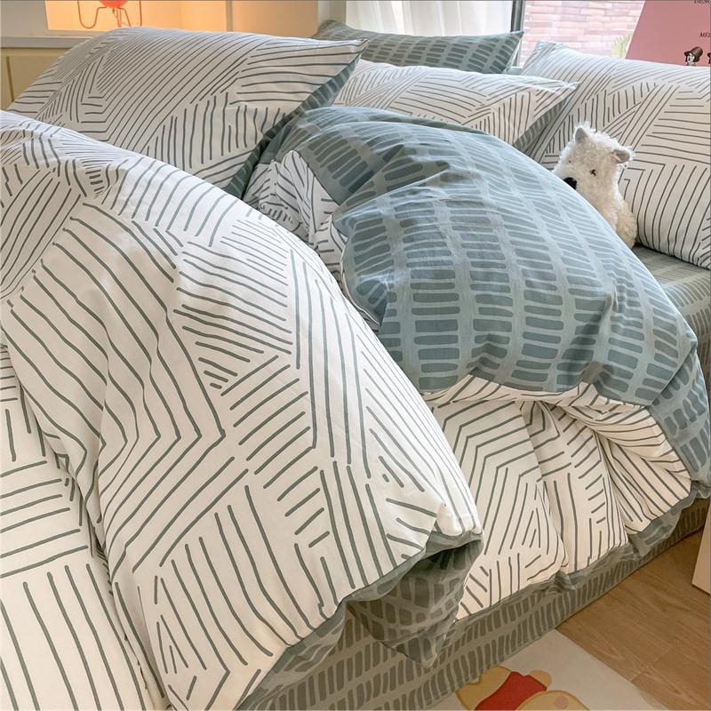 Cama de algodón de algodón de cuatro piezas 2025 nueva sábana simple funda de edredón de tres piezas sábana ropa de cama de dormitorio