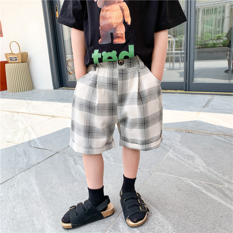 男女童西装格子短裤2021夏季新品韩版儿童薄款休闲脚口卷边五分裤|ms