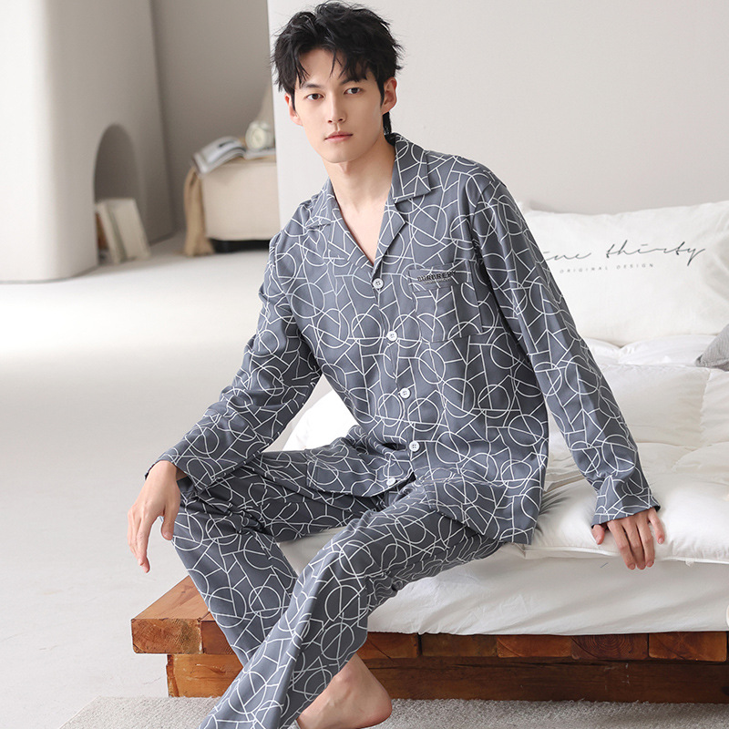 Pijama primavera y otoño cardigán de hombre 2025 nuevo algodón de manga larga se puede usar fuera de la versión suelta del conjunto de ropa para el hogar