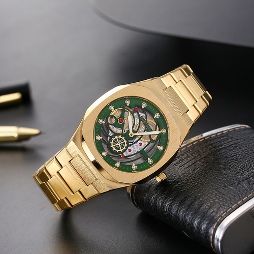 Fashion hollow-out watch men's BESTWIN butterfly buckle men's watch see-through bottom quartz watch wristwatch wholesale