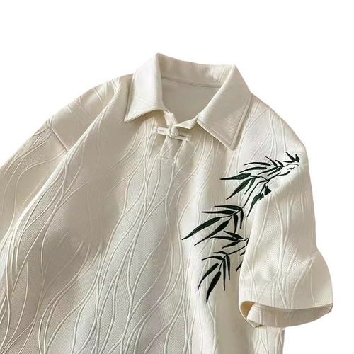 Modern Chinese Bamboo Embroidery Short-Sleeve T-Shirt for Men - Summer Casual Loose Trendy Hanfu Style Top