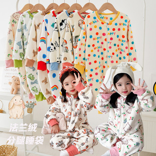 Korean Winter Clothing Kidsren's Flannel Split-Leg Sleeping Bag Baby Warm Pajamas Jumpsuit Anti-Kick Quilt Home Clothes for Kidsren