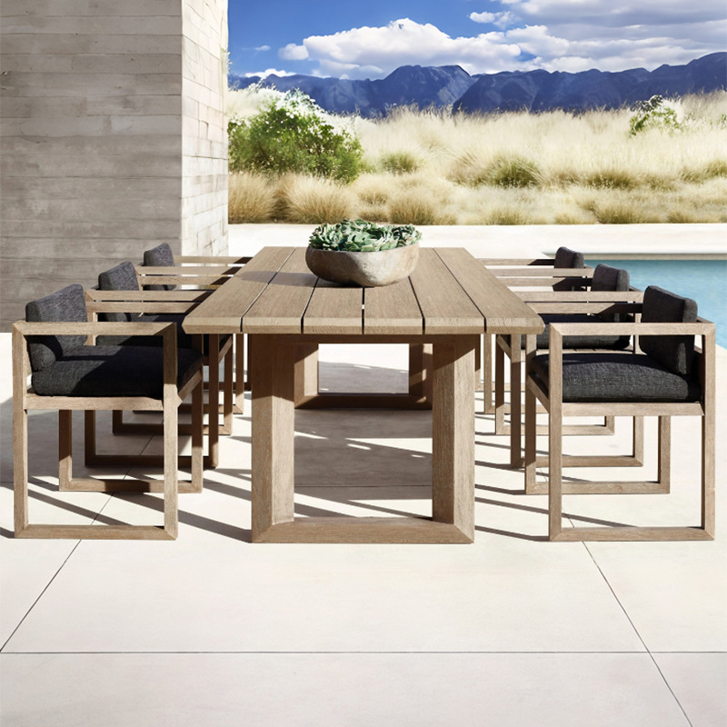 Mesa y silla de teca al aire libre terraza de jardín al aire libre a prueba de agua muebles de protección solar patio al aire libre combinación de mesas y sillas de madera maciza
