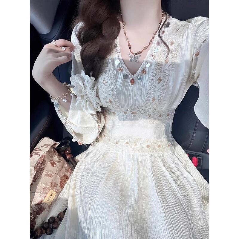 Women's New Spring and Summer Long-Sleeved Dress with Slim Waist and Flattering Fit, Perfect for Petite Figures and Looks Super Stylish