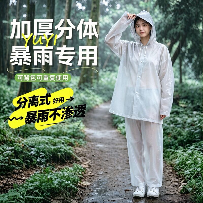 Two-piece EVA raincoat adult set, raincoat and rain pants, rainproof, full-body coverage, suitable for cycling, non-disposable, for concerts