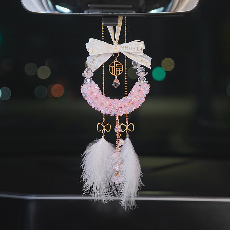 Car Pendant with a High-End Feel, Lily of the Valley Flower Ornament, Car Rearview Mirror Safety Pendant, Electric Vehicle Interior Decoration Pendant