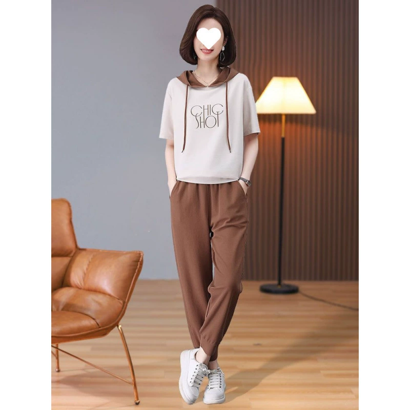 Летний спортивный костюм для женщин 2025, новый летний беговой костюм для миниатюрных мам, модный двухкомпонентный комплект