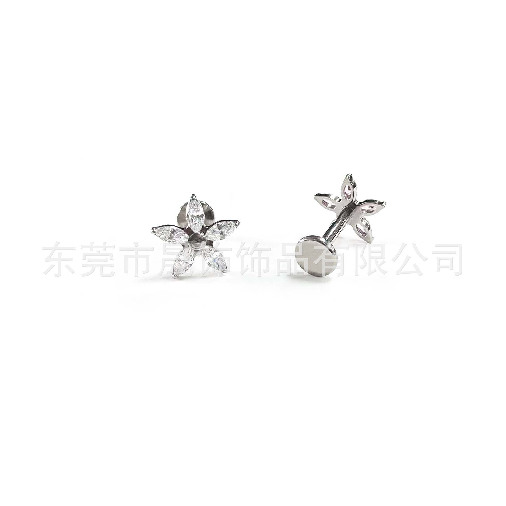 F136 Titanium Alloy 马眼五瓣 Flower Ear Stud Studded Cubic Zirconia 钉 Helix Cartilage Stud G23 Titanium Internal Thread Lip Jewelry 头部