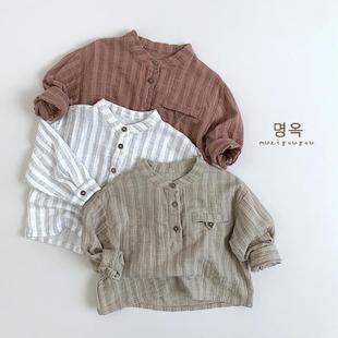 Double-Layer Cotton Gauze ~ Japanese-Style Children's Simple Vertical Striped Shirt 2025 Boys and Girls Korean Version Versatile Toddler Shirt