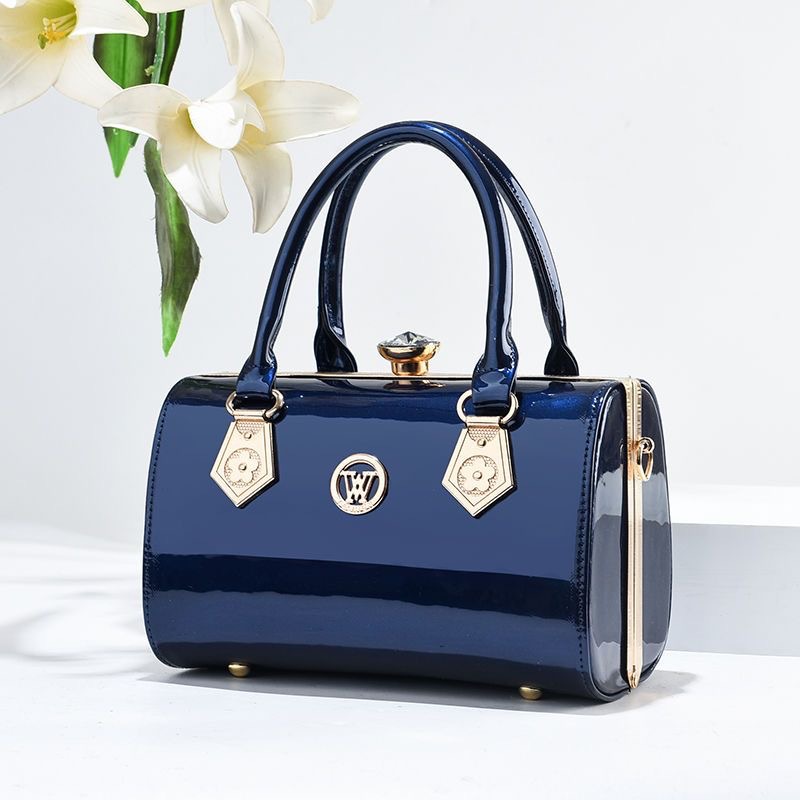 Bolso de mujer nuevo bolso de mujer de estilo europeo y americano de moda abrazadera de acero de cuero brillante bolso de brazo oblicuo bolso de textura de hombro de mujer