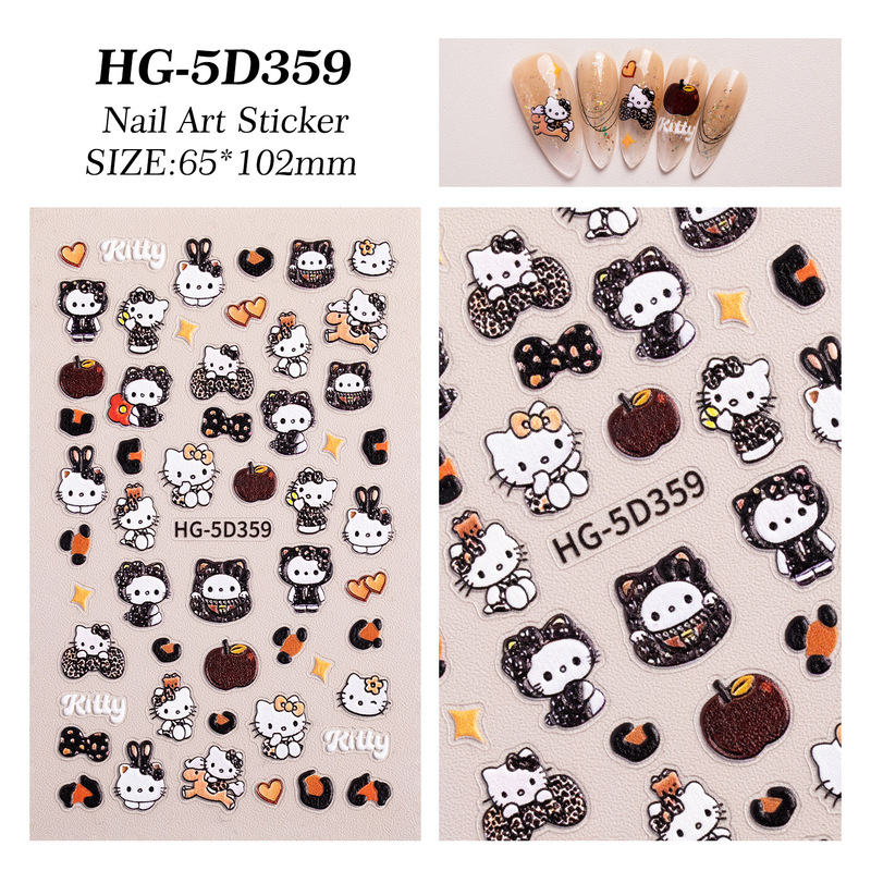 黑皮KT猫美甲贴纸5D浮雕立体豹纹hellokitty猫指甲贴纸饰品 HG款|undefined