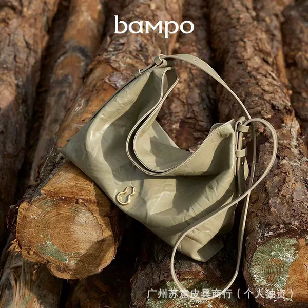 Bampo Half-Pitch Medium Tote Bag First Layer Cowhide New Counter Commuter Crossbody Shoulder Hobo Bag