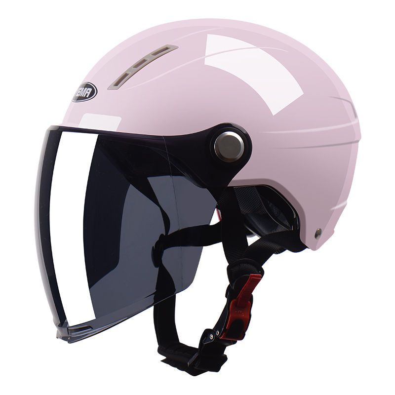 Motuoche 3C Certified Motorcycle Helmet Women Summer Sunscreen Half Helmet Men (Auto Parts and Accessories) - one-size-cherry-pink-with-tea-color-long-lens-summer-style