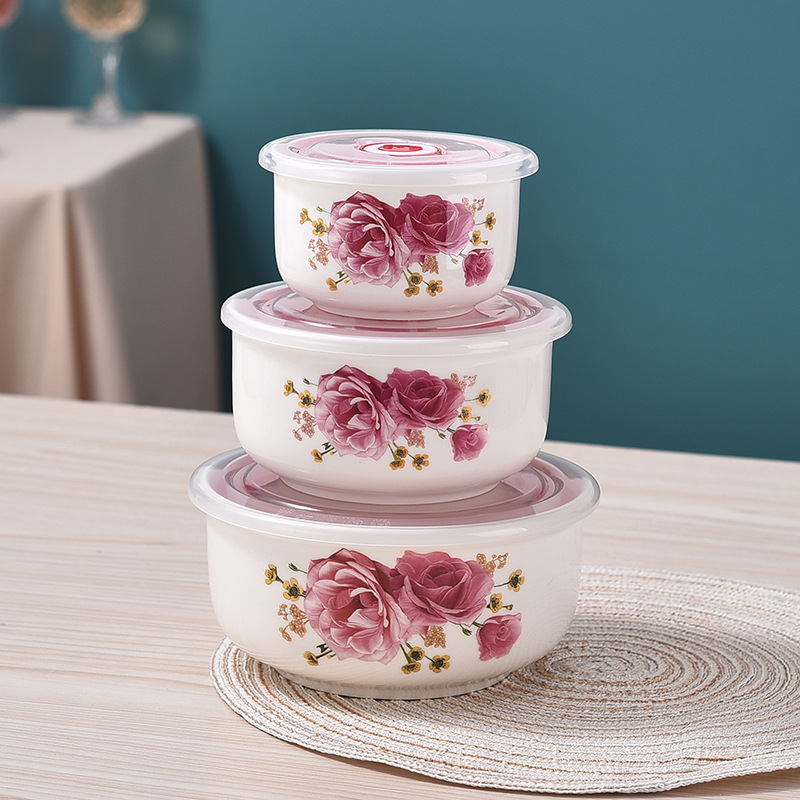 Caja de preservación de frescura, tazón de preservación de cerámica, caja de almuerzo con cubierta para microondas, congelador, tazón sellado, tazón de fideos, tazón de fideos, grado de comida