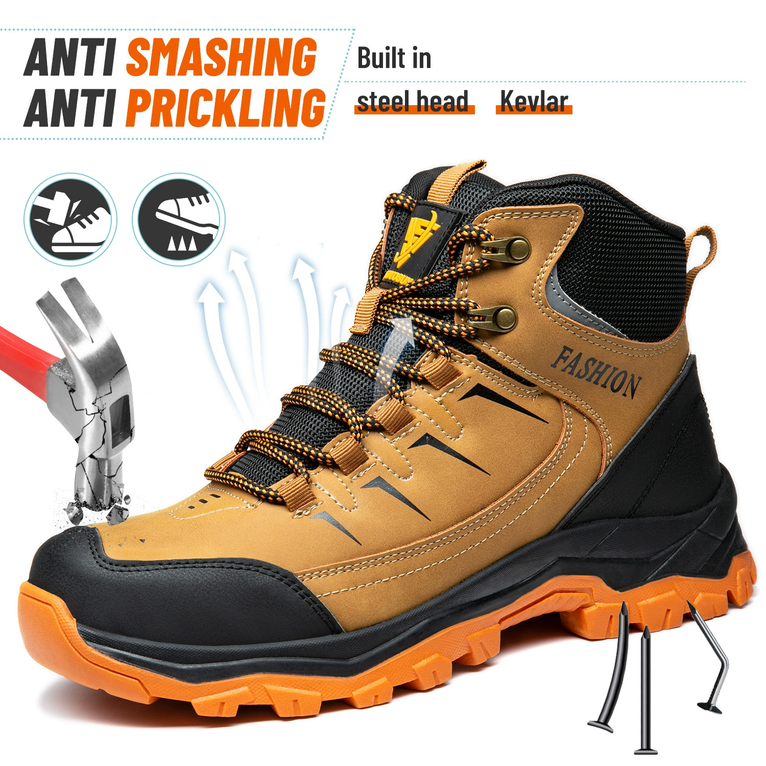 Обувь для защиты труда Zhongbang Мужская противоударная и иглоукалывание стальной головки