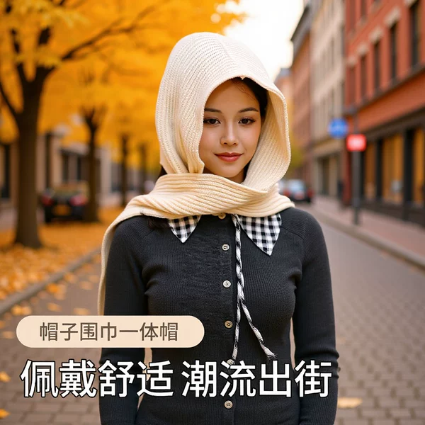 Korean and Japanese Layered Fashion Tool: Hat, Scarf, Shawl, Integrated Fake Collar, Autumn and Winter Coat Decoration, Warm Knitted Hat for Women