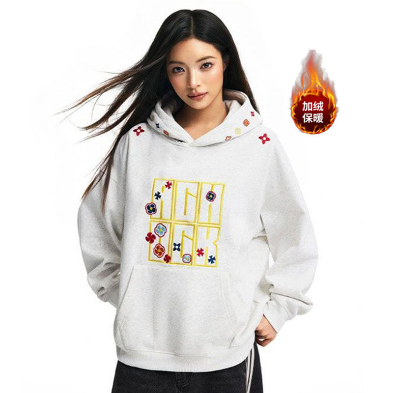 Cross-Border Spring, Autumn and Winter Embroidered Letters Thin Velvet Hooded Men's and Women's Sweatshirts Women's Tops Long-Sleeved Clothes Jackets