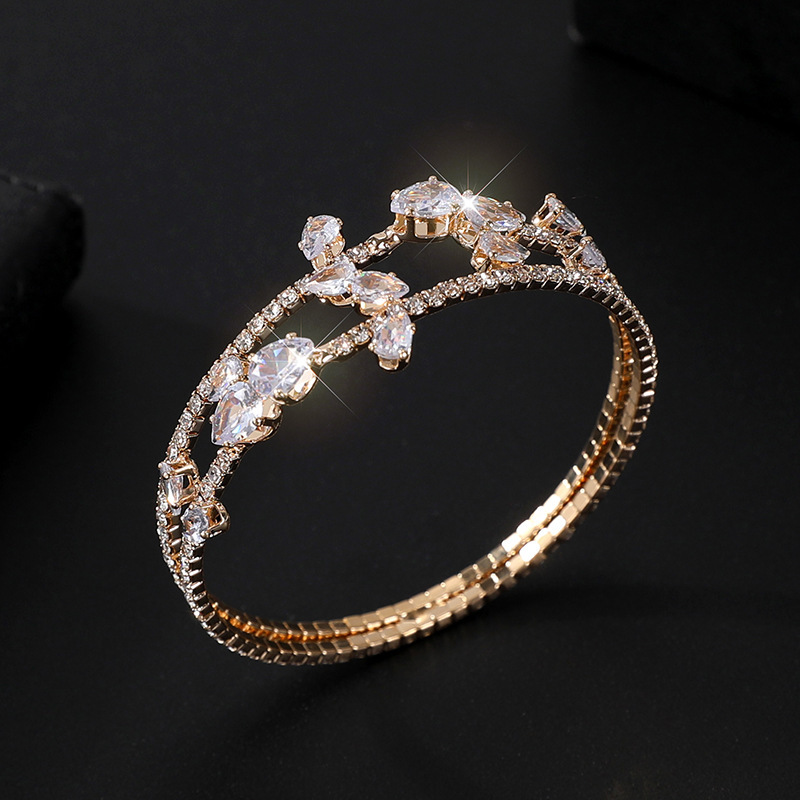 Cross-Border New Style Heart-Shaped Open Bracelet, Multi-Layered Heart-Shaped Rhinestone Bracelet for Brides, Wedding Wrap-Around Zircon Bracelet