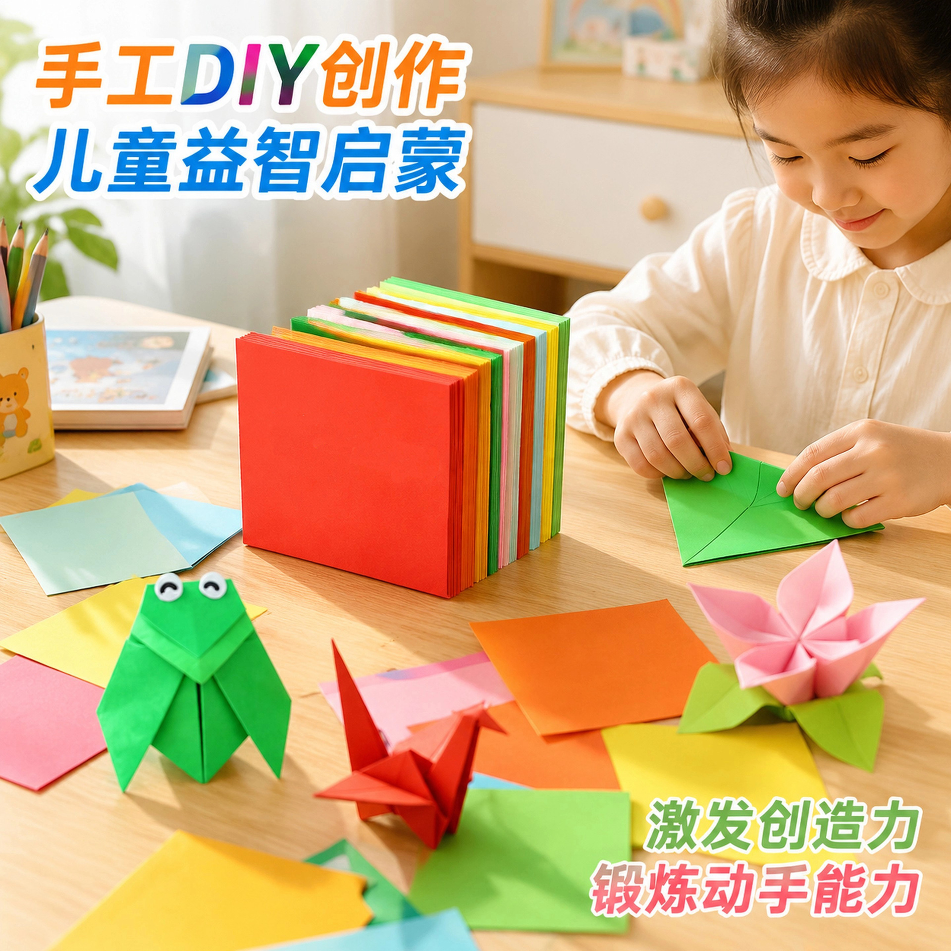 Origami cuadrado de color 7 × 7cm niños hechos a mano DIY juguetes inteligentes de jardín de infantes 10 colores mezclados fácilmente plegables