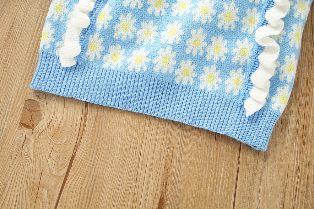 Girls' Sweater Set 2023 Autumn/Winter New Western Korean Edition Women's Treasure Flower Ear Edge Long sleeved_voghion.com