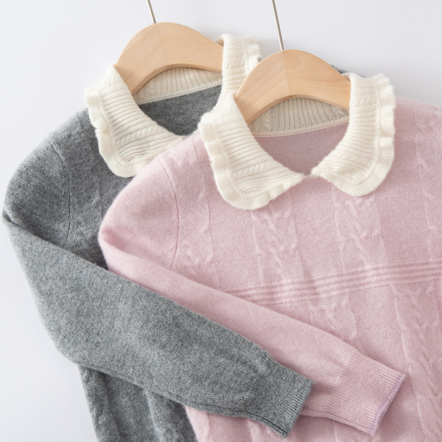 High-quality children's cashmere knit sweater with Peter Pan collar, floral print base layer, boys' and girls' turn-down collar lace collar cashmere sweater