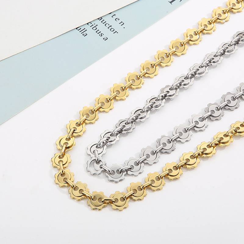 18K Real Gold Plated Plating Material Bracelets, Necklace Classification PVD Coated 18K Gold Plated Geometric Titanium Steel Simple Style Waterproof Non Tarnish Bracelets Necklace
