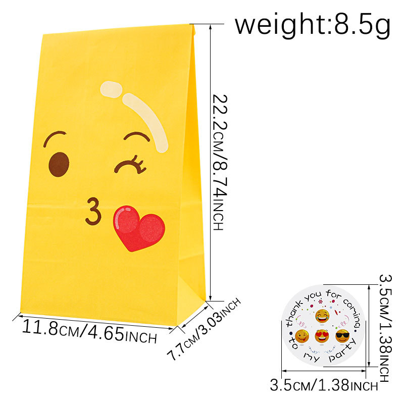 Bolsa de papel con emoticonos de dibujos animados amarillos, recuerdo de fiesta de cumpleaños, bolsa de comida creativa desechable para empaquetar alimentos