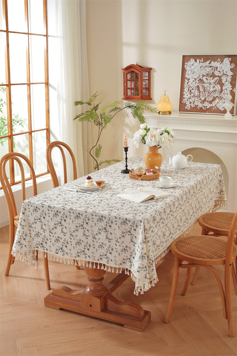 Mantel de mesa rectangular de algodón jacquard estilo floral_voghion.com