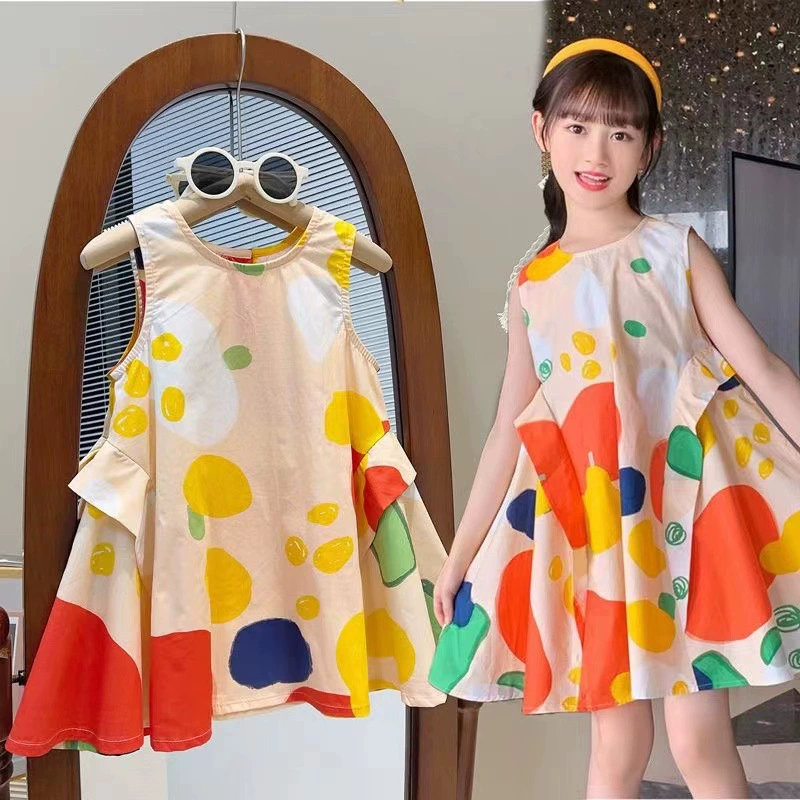 Платье для девочек Лето 2023 Новая популярная в Интернете юбка-жилет для средней школы, красочная юбка для девочек в стиле Мори, крутая