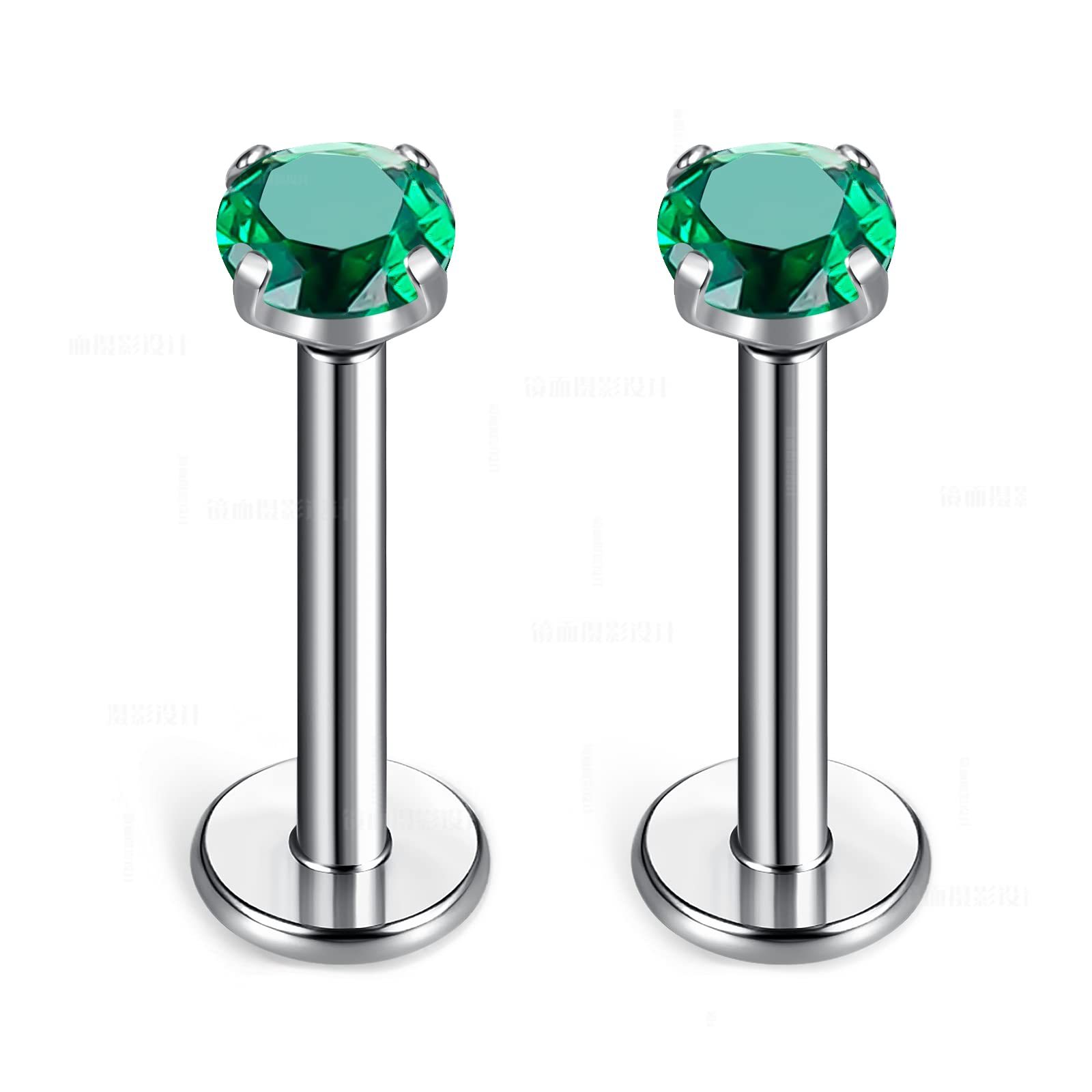 G23 Titanium Four-Prong Set Colorful 5A Round Zircon Internal Thread Earrings Flat Back Labret Stud Ear Bone Nail F136 Titanium Alloy Lip Nail Jewelry detail image 7