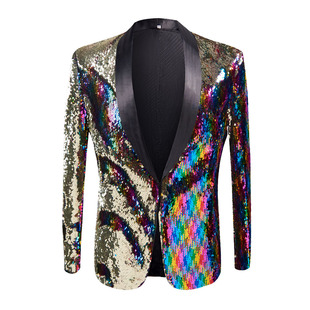 Foreign Trade Men's Colorful Sequins Casual Suit Jacket Bar Nightclub Stage Performance Dress Banquet Dress