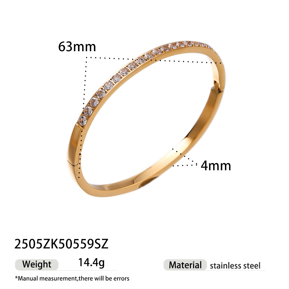 Tena Pulsera de acero inoxidable europea y americana Galvanoplastia Pulsera cerrada de circón con incrustaciones de oro de 18k image 8