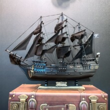 复古实木帆船摆件黑珍珠号加勒比海盗船模型工艺船家居装饰品