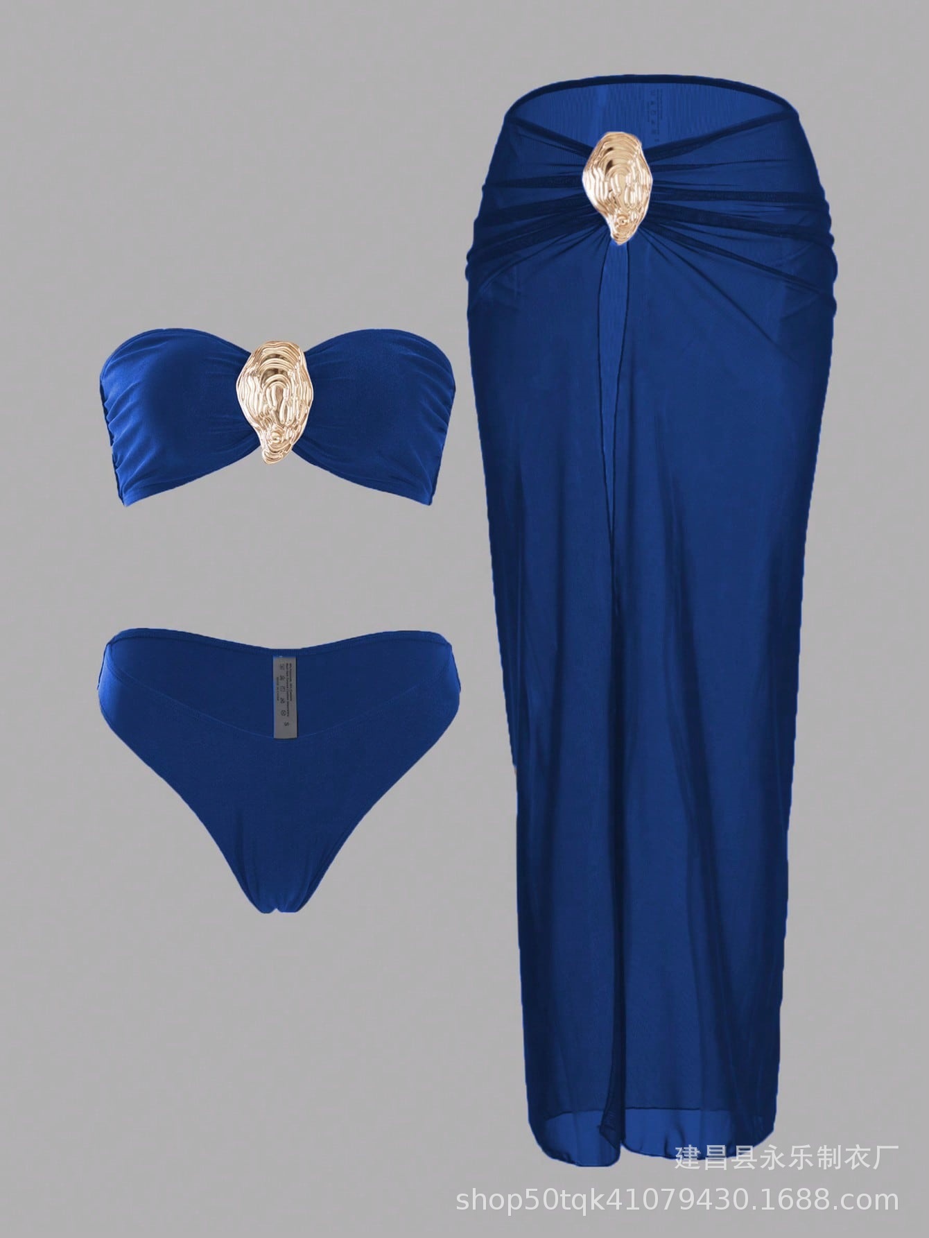 Nuevo traje de baño de bikini dividido con top de tubo de chica sexy, falda larga de mujer, traje de baño transfronterizo europeo y americano de tres piezas con horquilla alta