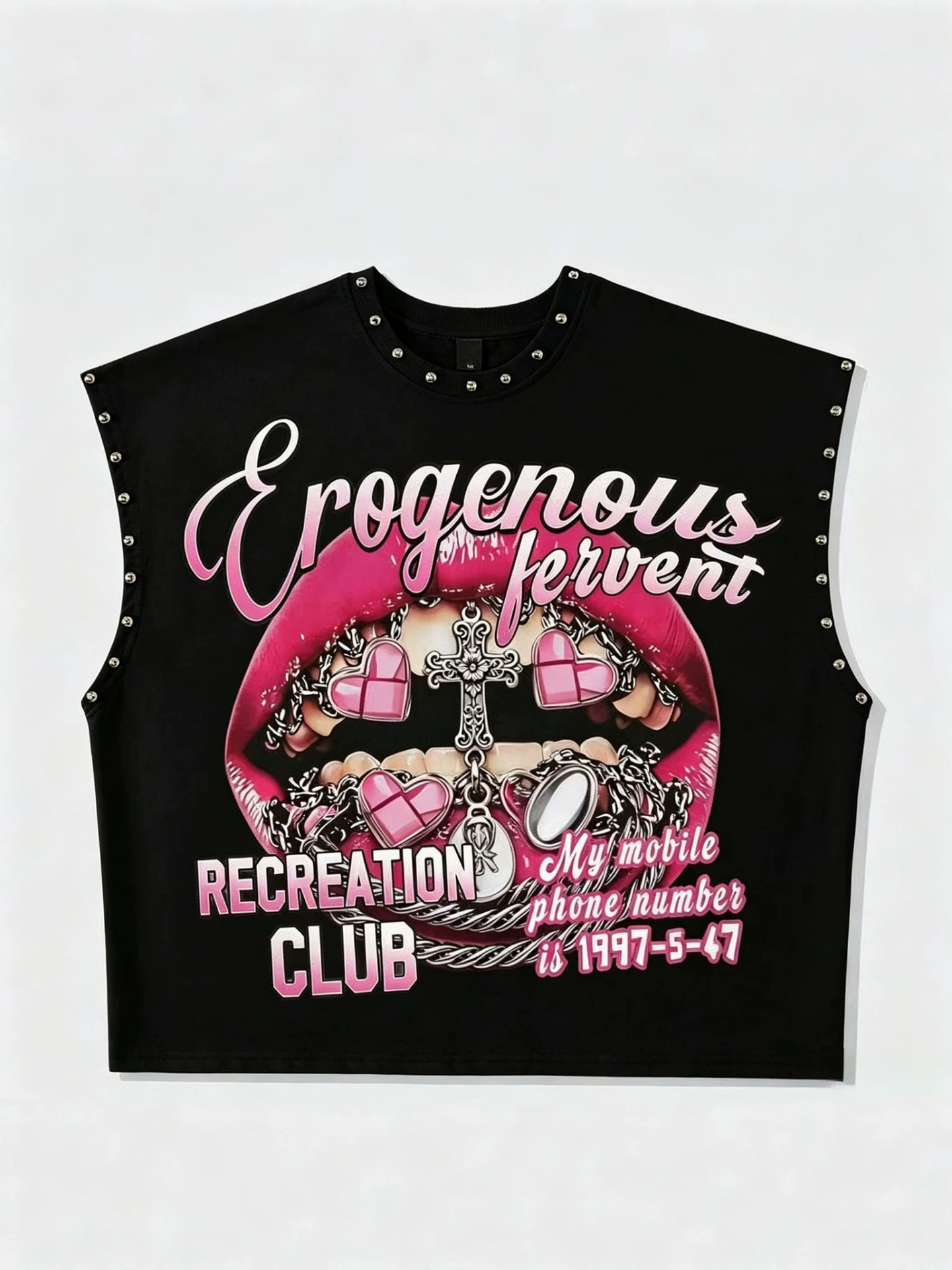 Fc1428 European and American Cross-Border Spring and Autumn Retro Lip Print Rivet Casual Vest