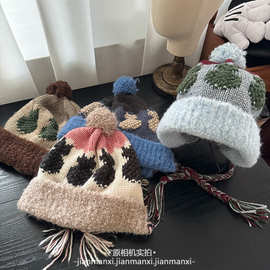秋冬韩版可爱卡通提花小猫毛线帽子女保暖日系甜美百搭针织冷帽潮