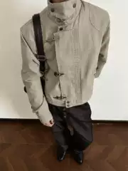 Barn Style Stand Collar Deconstructed Flight Jacket Men's Autum American Cleanfit Short Distressed Silhouette Work Jacket