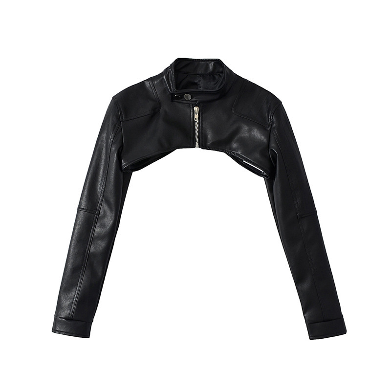 Cool Hot Girl Black Pu Leather Women's 2023 Spring New Handsome Street Stand Collar Zipper Ultra Short Jacket Cool Hot Girl Black Pu Leather Women's 2023 Spring New Handsome Street Stand Collar Zipper Ultra Short Jacket