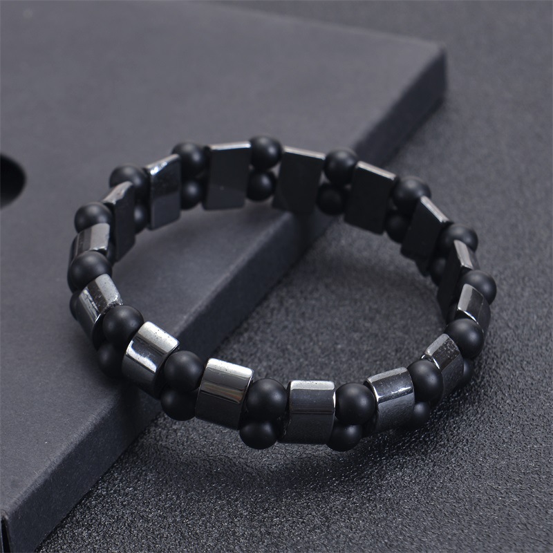 1 Piece Simple Style Round Rectangle Natural Stone Beaded Knitting Men's Bracelets display picture 3