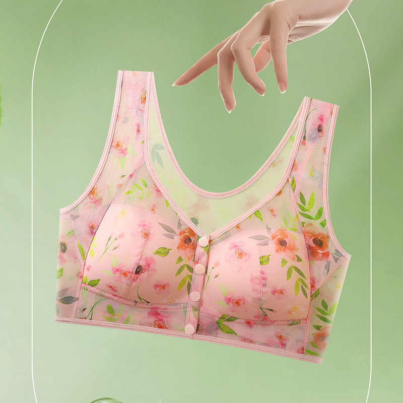Buckle Middle Old Former Opening Mother's plus size Underwear Women's Printed Push-up No-mark Fixed Cup Comfortable Vest Bra Buckle Middle Old Former Opening Mother's plus size Underwear Women's Printed Push-up No-mark Fixed Cup Comfortable Vest Bra