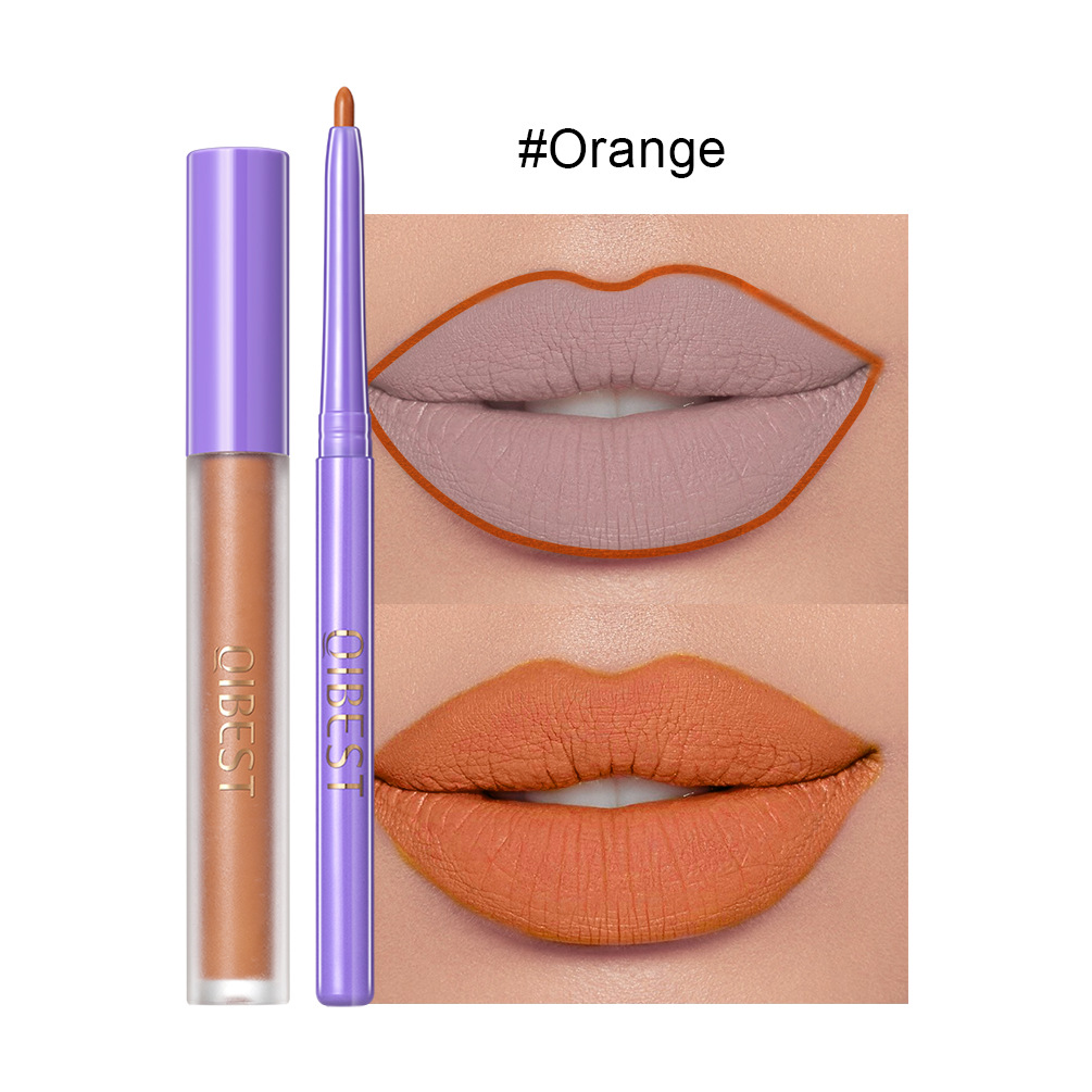 QIBEST new non-stick cup non-fading lip gloss modified lip liner suit matte long-lasting color lipstick