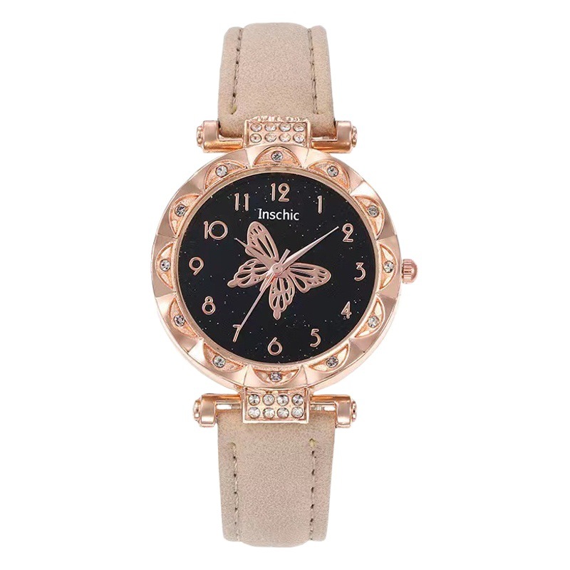 Nueva moda de mujer popular personalizada simple reloj de mujer estudiante versátil diamante mariposa dial reloj de cuarzo