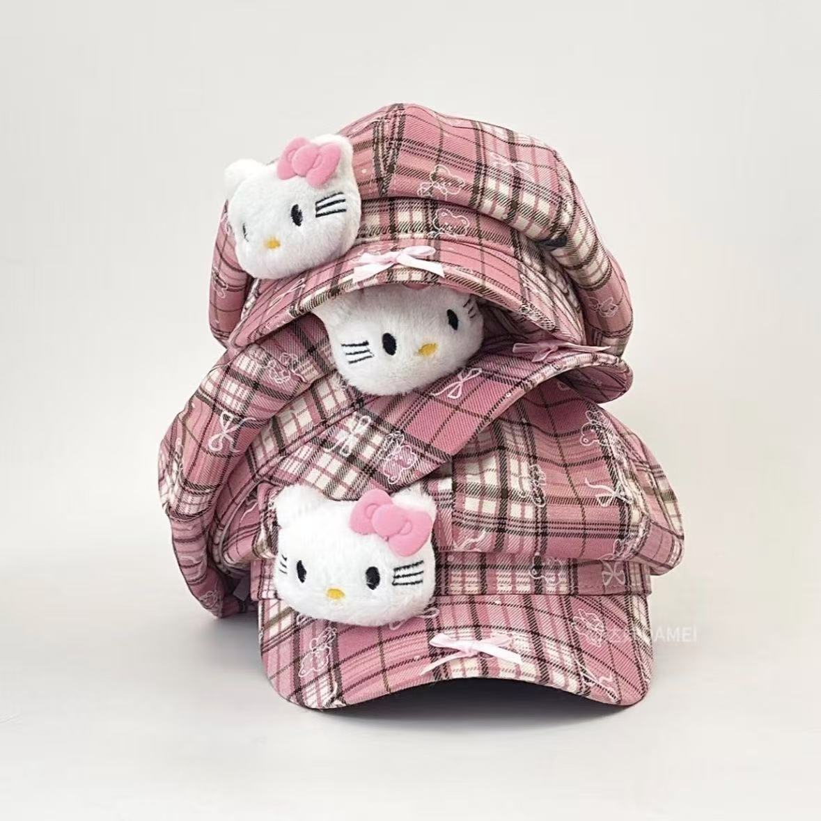 Original Spicy Girl Vintage Kt Cat Bowknot Octagonal Hat for Women, Sweet and Cute Face-Slimming Artist Beret