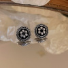 Silver needle, retro advanced black earrings with bow, silver 925 sample, high-quality style, wholesale