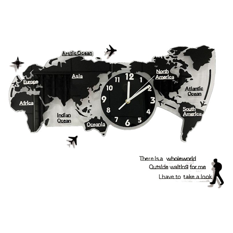 Nórdico moderno minimalista creativo mapa del mundo Reloj de pared salón luminoso reloj decorativo acrílico 3D Reloj de pared