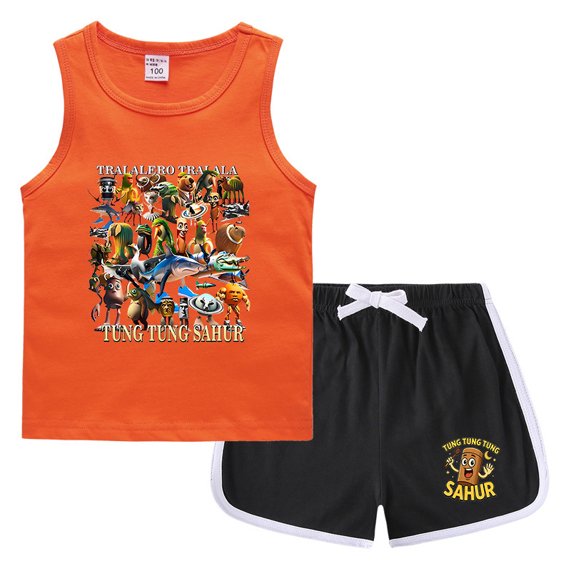 夏男の子服娘ラウンドネック Tシャツホットパンツ韓国風カジュアル半袖ボトムシャツスポーツ学生ショーツスーツ|undefined